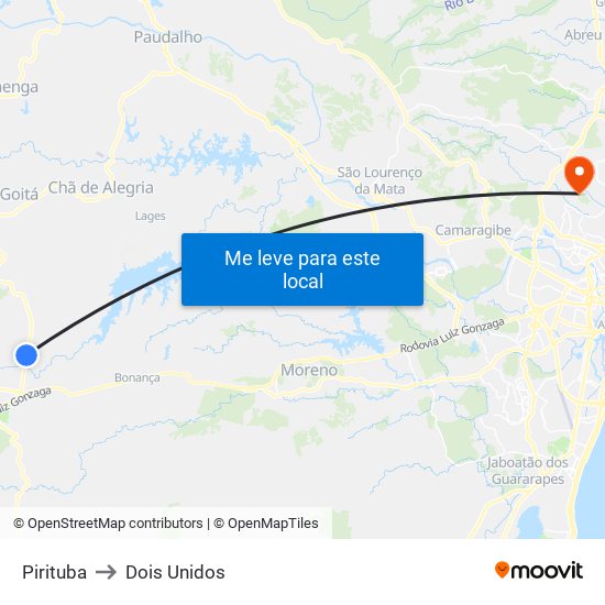 Pirituba to Dois Unidos map