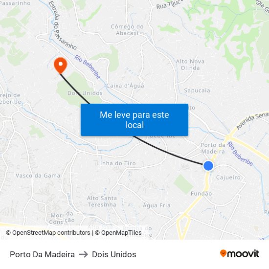 Porto Da Madeira to Dois Unidos map