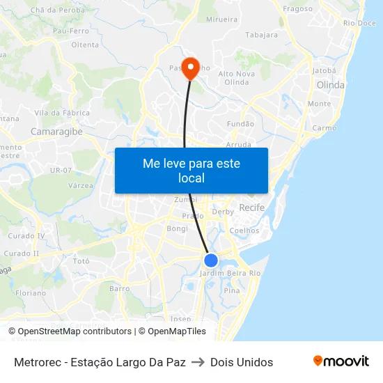 Estação Largo Da Paz - Metrorec to Dois Unidos map