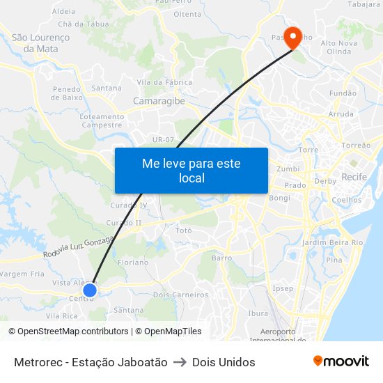 Metrorec - Estação Jaboatão to Dois Unidos map