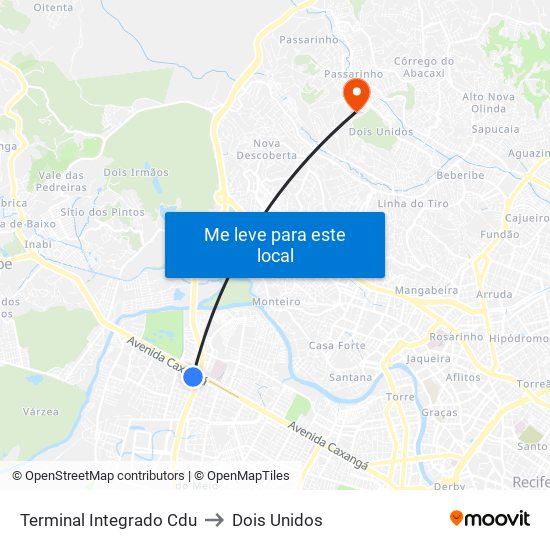 Terminal Integrado Cdu to Dois Unidos map