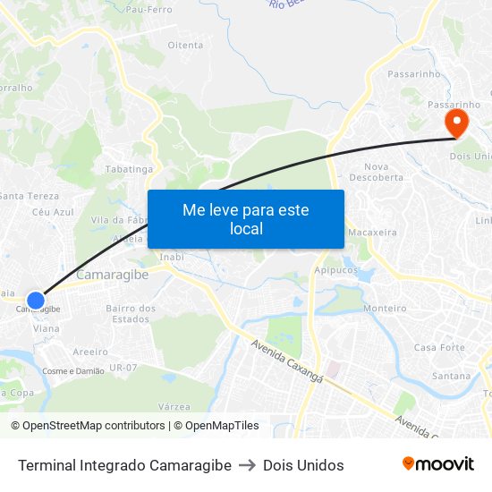 Terminal Integrado Camaragibe to Dois Unidos map