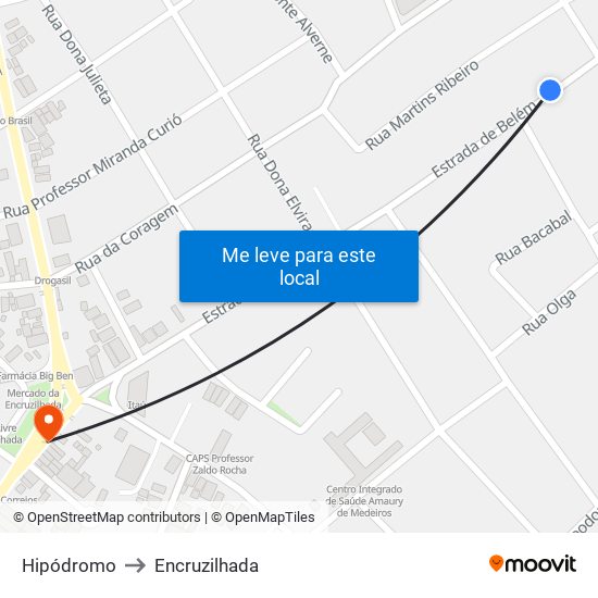 Hipódromo to Encruzilhada map