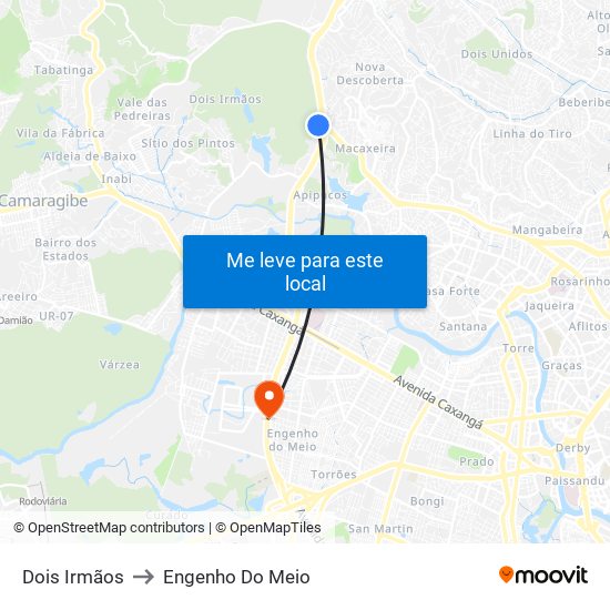 Dois Irmãos to Engenho Do Meio map