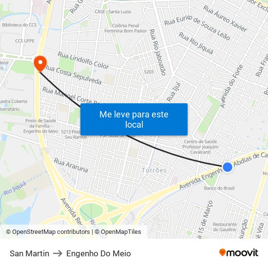 San Martin to Engenho Do Meio map