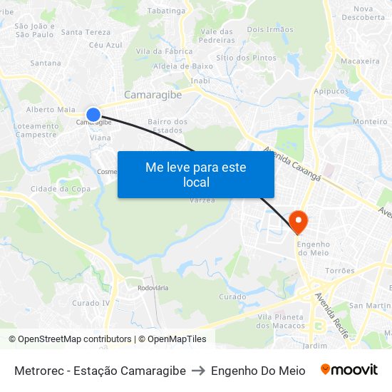 Metrorec - Estação Camaragibe to Engenho Do Meio map