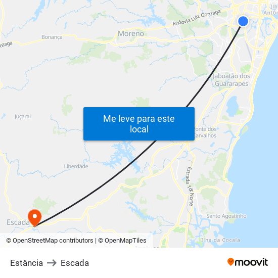 Estância to Escada map