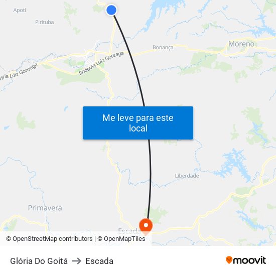 Glória Do Goitá to Escada map