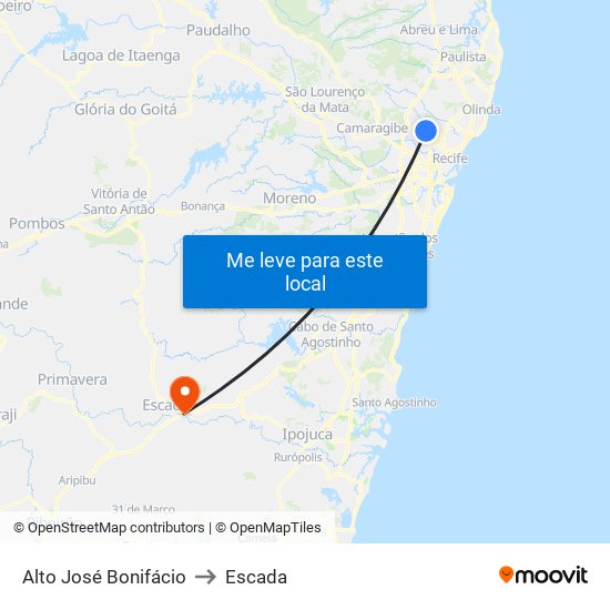 Alto José Bonifácio to Escada map