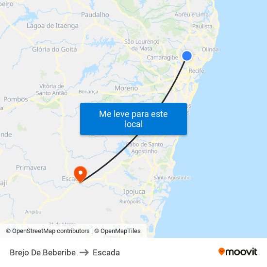 Brejo De Beberibe to Escada map