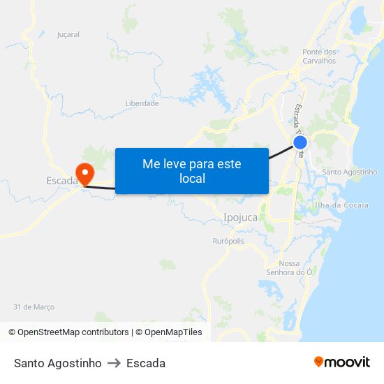 Santo Agostinho to Escada map