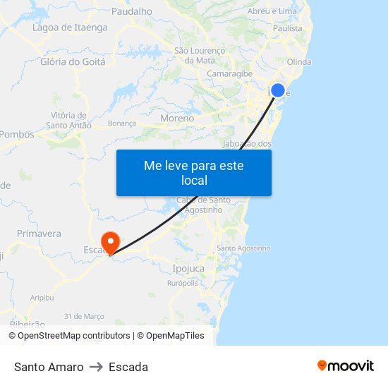 Santo Amaro to Escada map