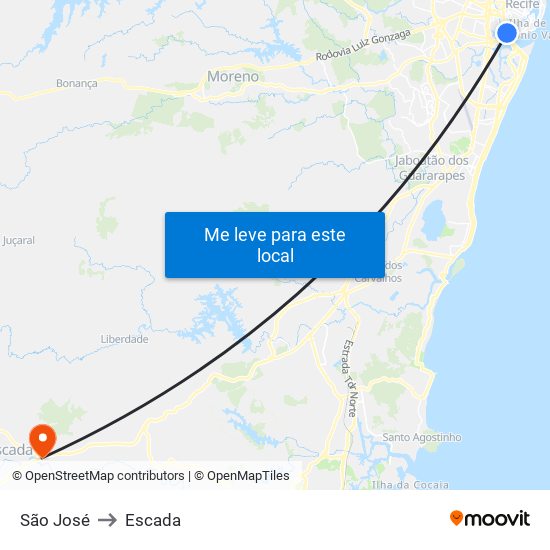 São José to Escada map