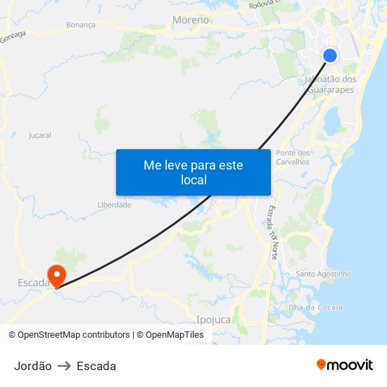 Jordão to Escada map