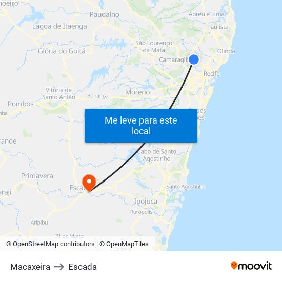 Macaxeira to Escada map