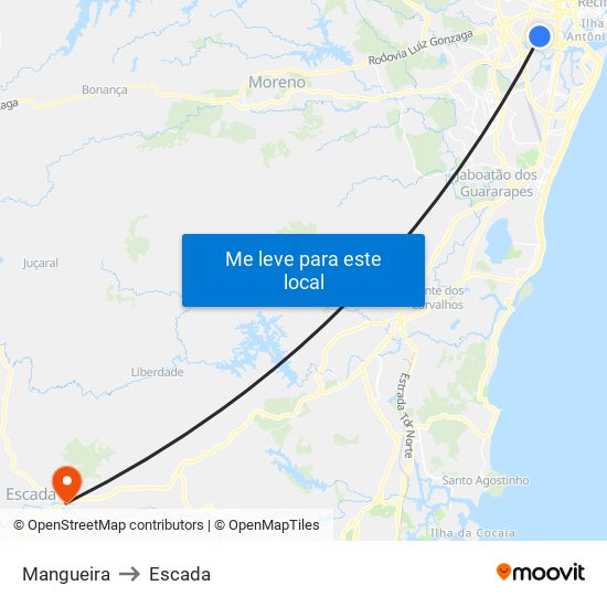 Mangueira to Escada map