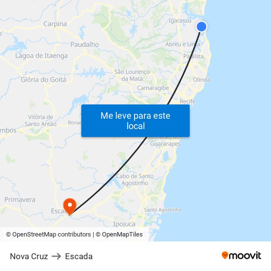 Nova Cruz to Escada map