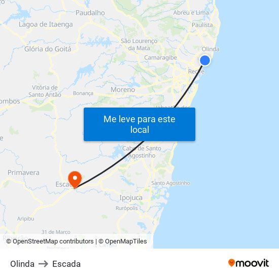 Olinda to Escada map