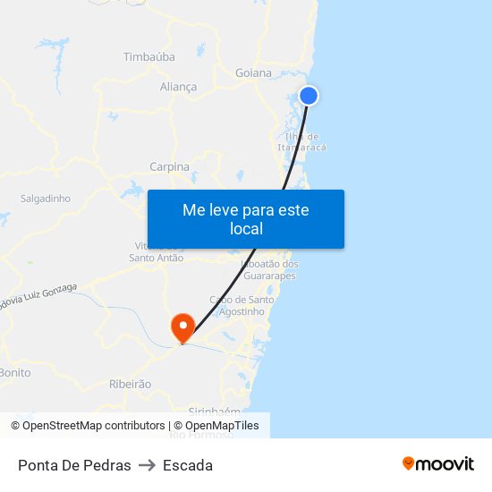 Ponta De Pedras to Escada map