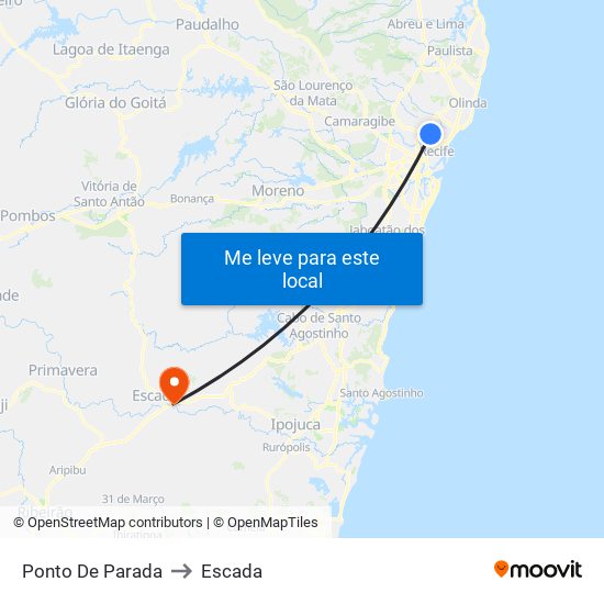 Ponto De Parada to Escada map