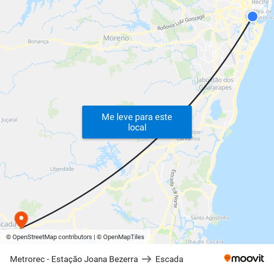 Metrorec - Estação Joana Bezerra to Escada map