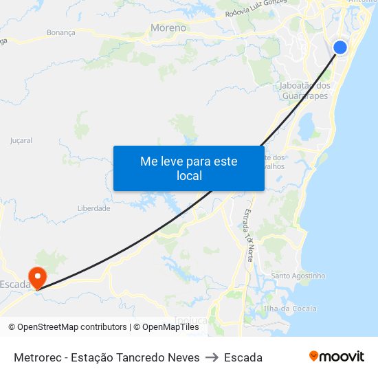 Metrorec - Estação Tancredo Neves to Escada map