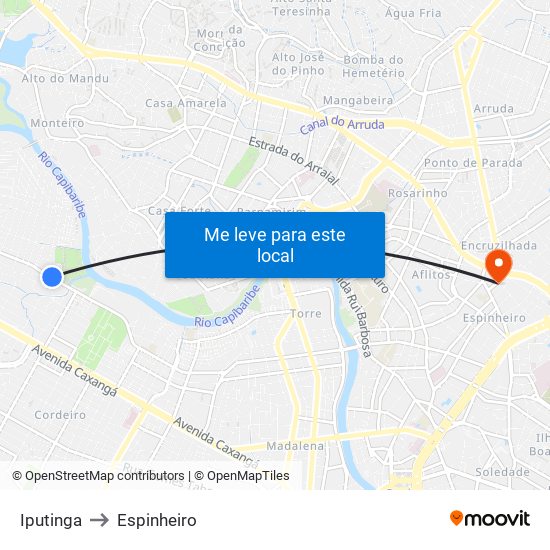 Iputinga to Espinheiro map