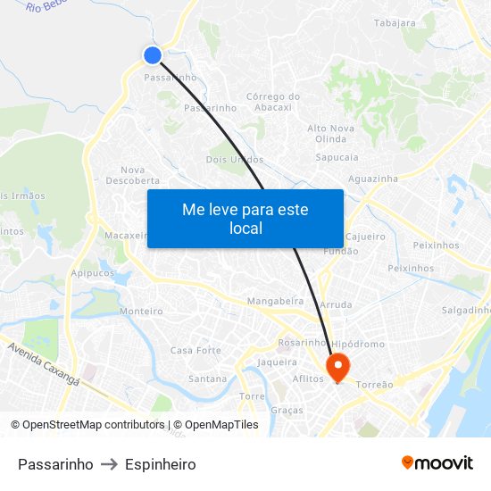Passarinho to Espinheiro map