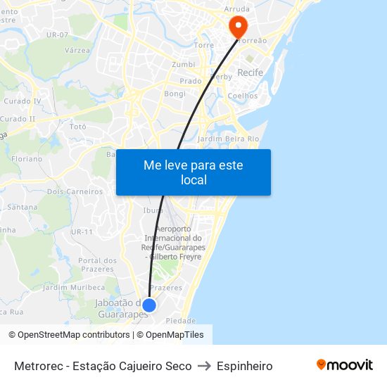 Metrorec - Estação Cajueiro Seco to Espinheiro map