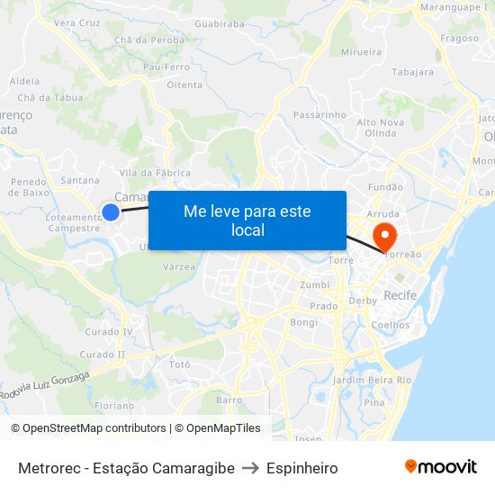 Metrorec - Estação Camaragibe to Espinheiro map