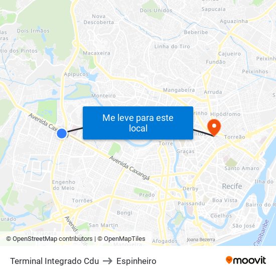 Terminal Integrado Cdu to Espinheiro map