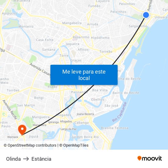 Olinda to Estância map