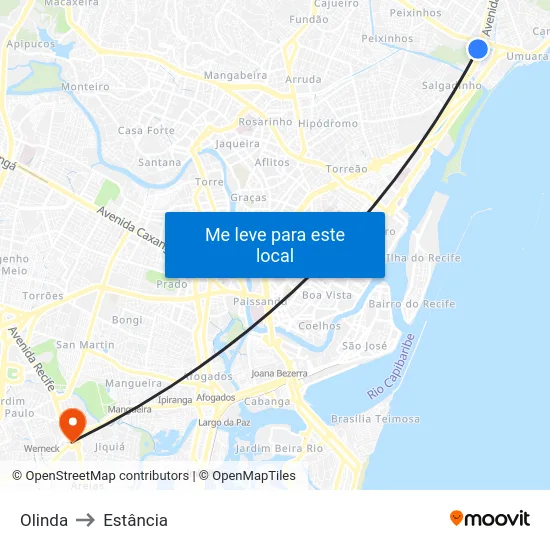 Olinda to Estância map