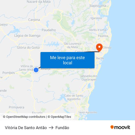 Vitória De Santo Antão to Fundão map
