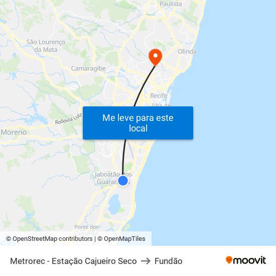 Metrorec - Estação Cajueiro Seco to Fundão map