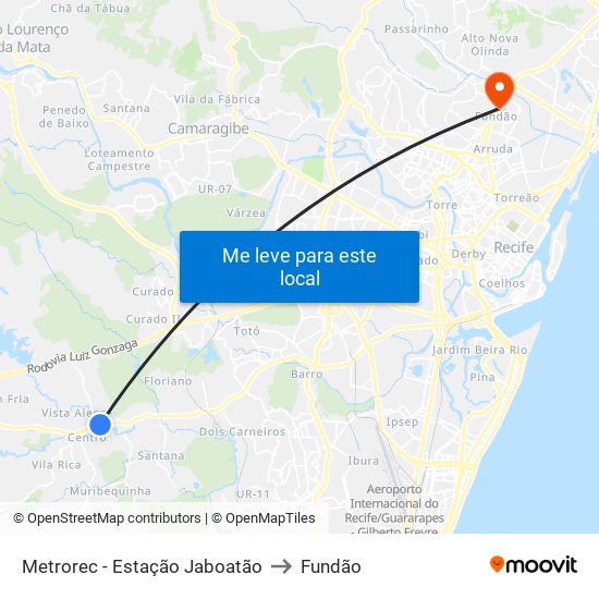 Metrorec - Estação Jaboatão to Fundão map