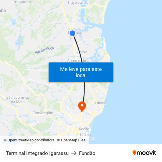 Terminal Integrado Igarassu to Fundão map