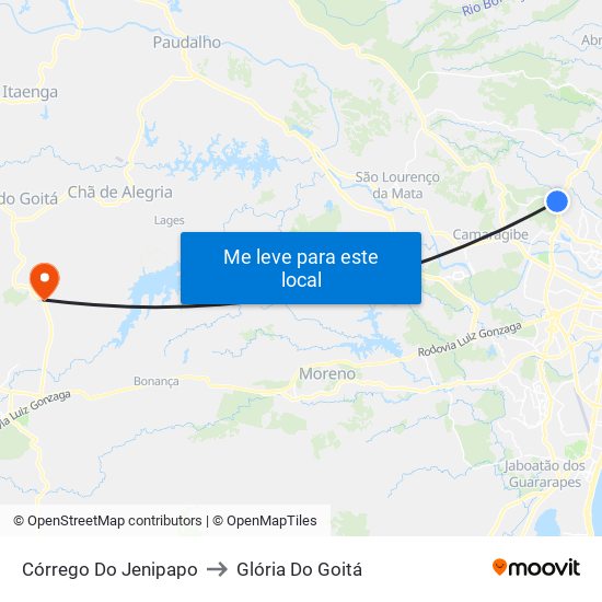 Córrego Do Jenipapo to Glória Do Goitá map