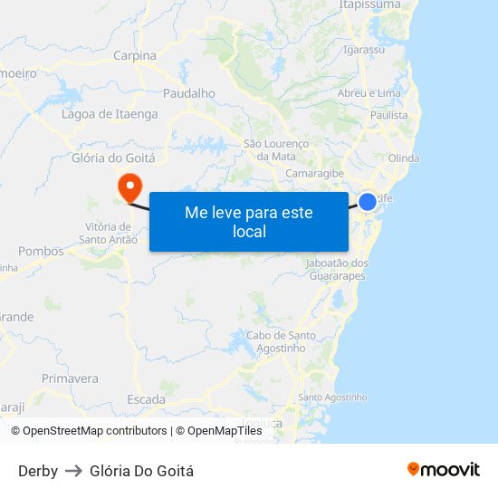 Derby to Glória Do Goitá map