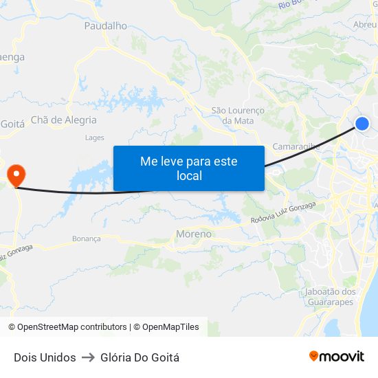 Dois Unidos to Glória Do Goitá map