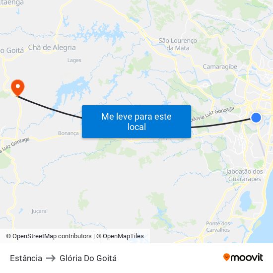 Estância to Glória Do Goitá map