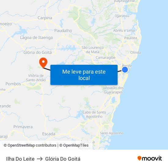 Ilha Do Leite to Glória Do Goitá map