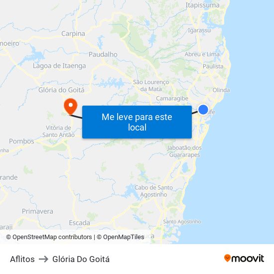 Aflitos to Glória Do Goitá map