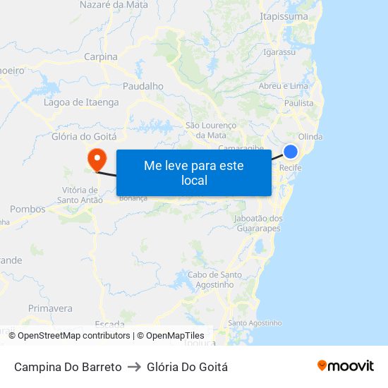 Campina Do Barreto to Glória Do Goitá map