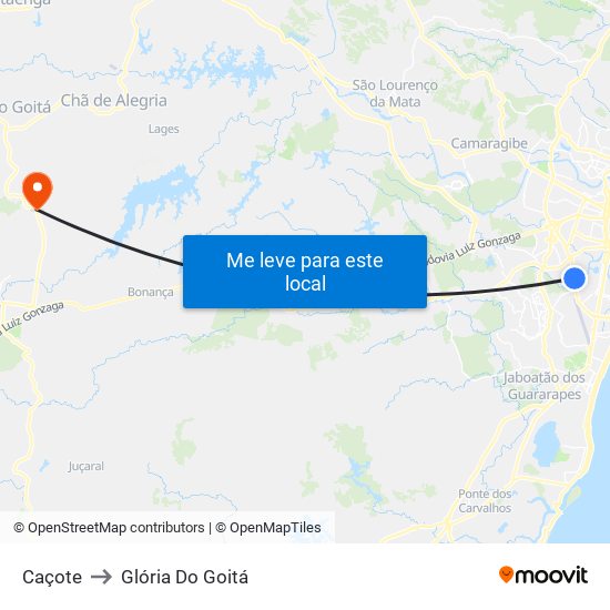 Caçote to Glória Do Goitá map