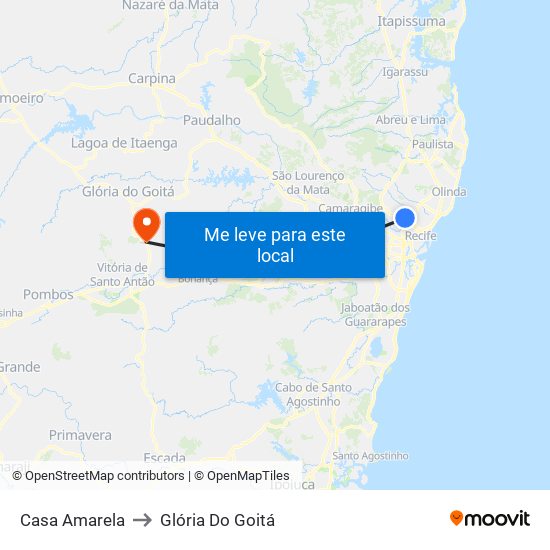 Casa Amarela to Glória Do Goitá map