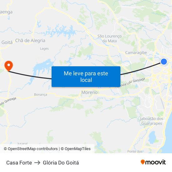 Casa Forte to Glória Do Goitá map