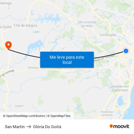 San Martin to Glória Do Goitá map