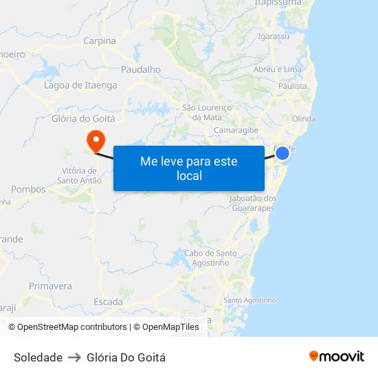 Soledade to Glória Do Goitá map