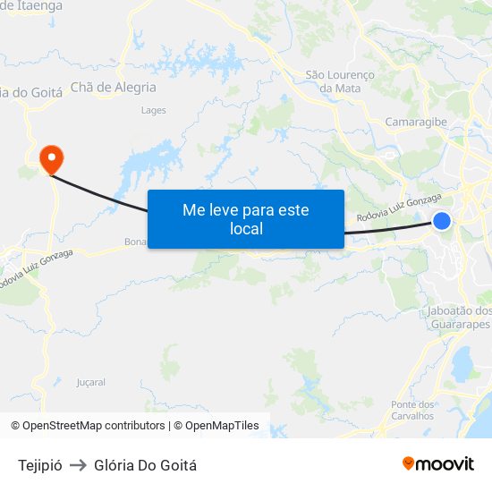 Tejipió to Glória Do Goitá map